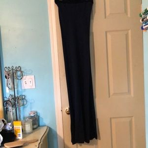 Sleek navy blue velvet prom dress